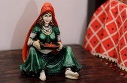 Ecraftindia Rajasthani Lady Showpiece Polyresin Statue (12.5 Cm X 11.25 Cm X 15 Cm, Green And Orange)